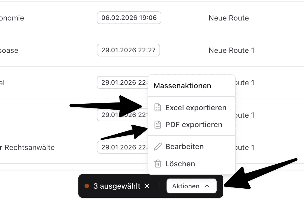 Nachweise exportieren