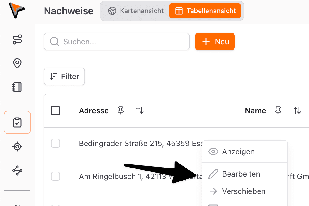 Nachweise bearbeiten