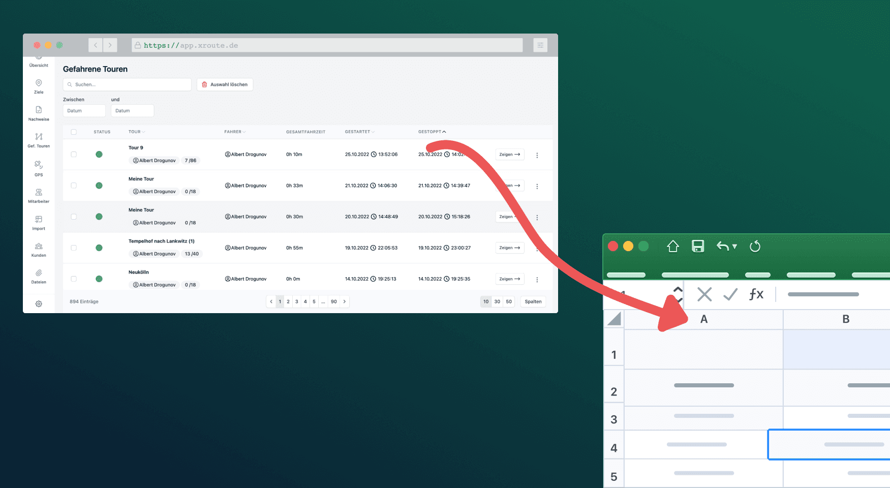 Arbeitszeiterfassung mit Excel-Export für Tourenfahrer