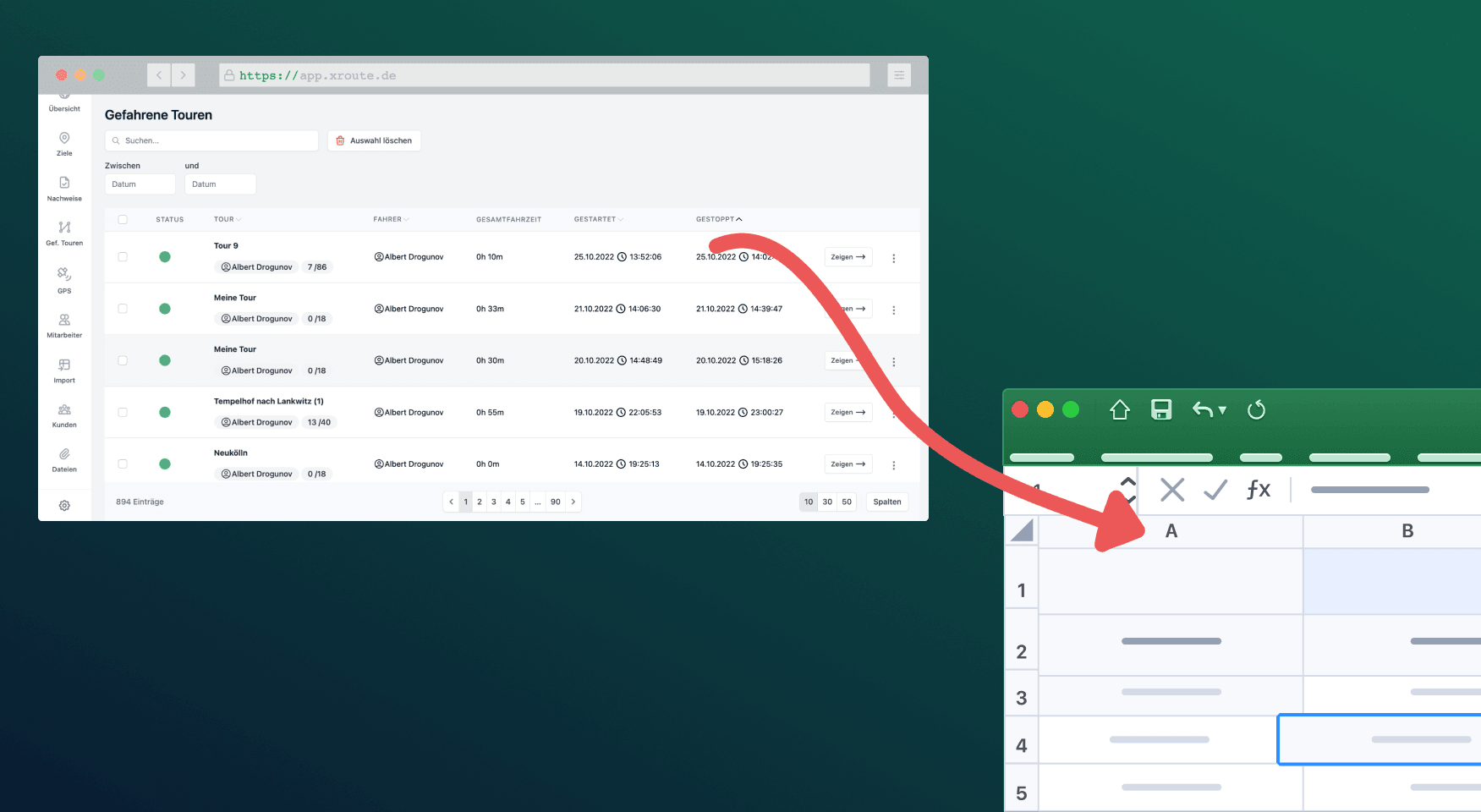 Arbeitszeiterfassung mit Excel-Export für Tourenfahrer