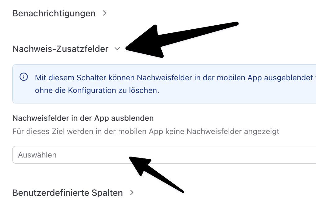 Benutzerdefinierte Felder (Nachweis) konfigurieren