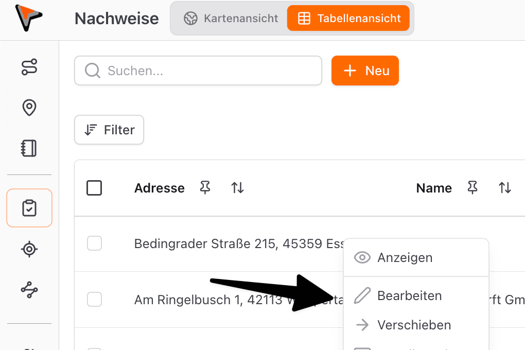 Nachweise bearbeiten