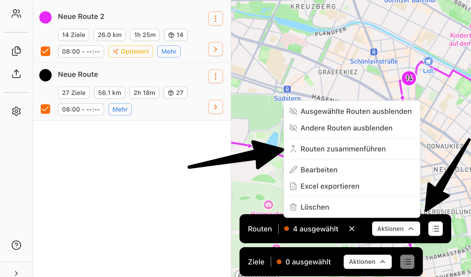 Routen zusammenführen